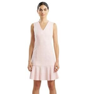 NWT Natori Women’s Tweed V Neck Ruffle Hem Dress Light Pink Size 14